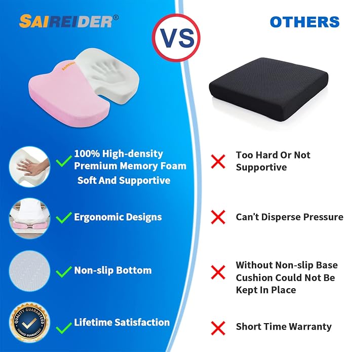 SAIREIDER Office Chair Cushion, Car Seat Cushion, Memory Foam Coccyx Cushion - Image 4