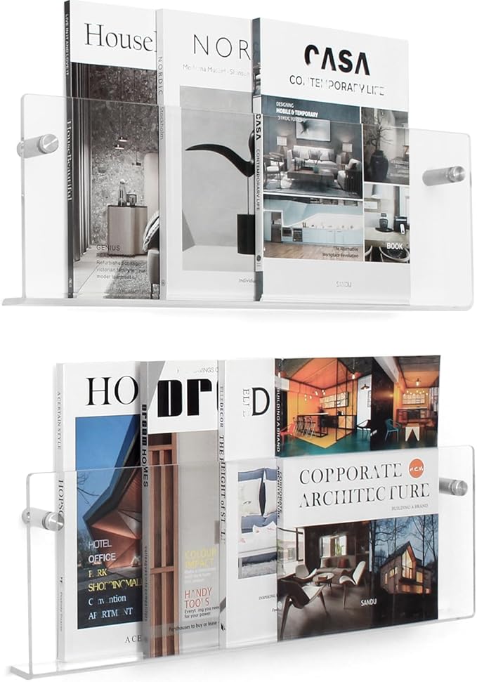 2 Pack Clear Acrylic Magazine Holder, Wall Mount Hanging Bookshelf Literature by XOHYW
