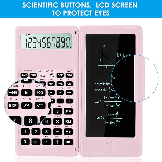 Scientific Calculators for Students, 10-Digit Large Screen, Math Calculator with Notepad, Classroom Must Haves for Middle High School Supplies & College （Pink-DeskLoop Office