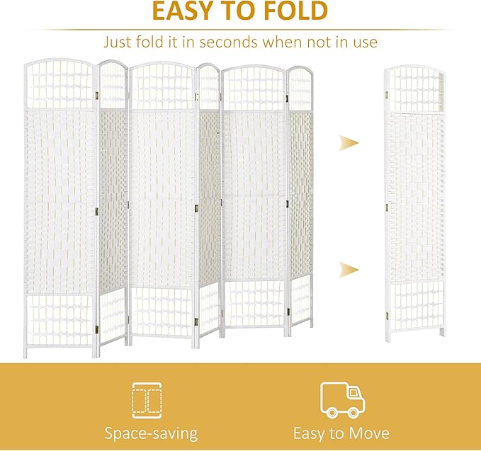 NicBex Room Divider 6 Panel Room Dividers with Woven Paper Design Partition Room Dividers and Folding Privacy Screens 5.6 FT Wall Divider for Office, Room Separation,94.5" W x 0.5" D x 67" H, White-DeskLoop Office