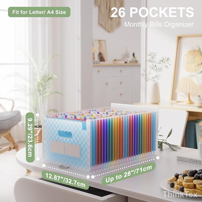 ThinkTex Accordion File Organizer, 26 Pockets Expanding File Folders, Monthly - Image 2