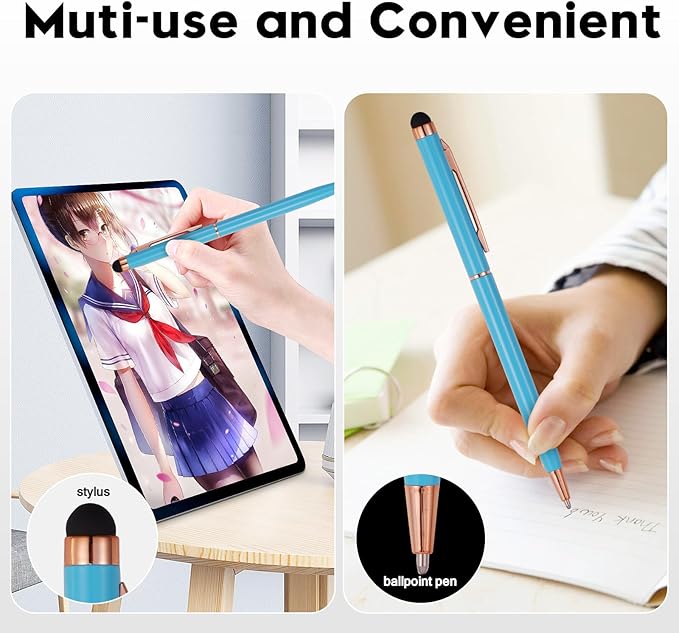 15 Pack Stylus Pens for Touch Screens Stylus Pen Compatible with Phone Tablets Kindle and Black Ink Ballpoint Pens-2 in 1 Stylists Pens (8005 Rose Gold B)-DeskLoop Office