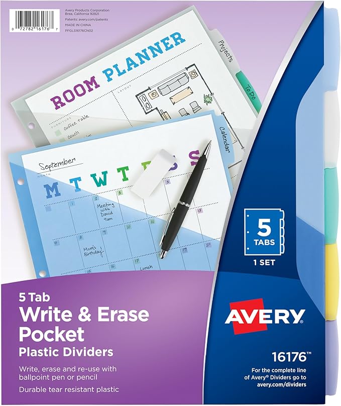 Avery Write & Erase Pocket Plastic Dividers by Avery