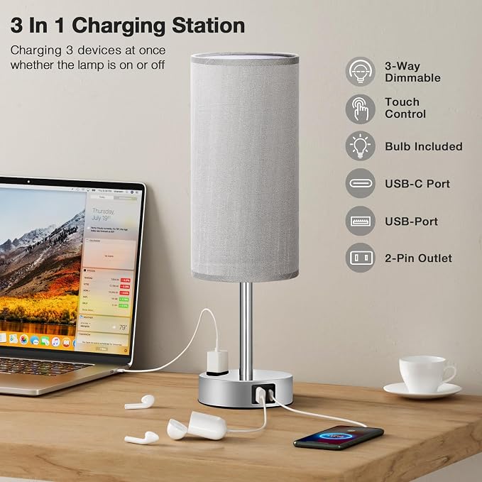 Fenmzee Grey Nightstand Table Lamp - Image 3