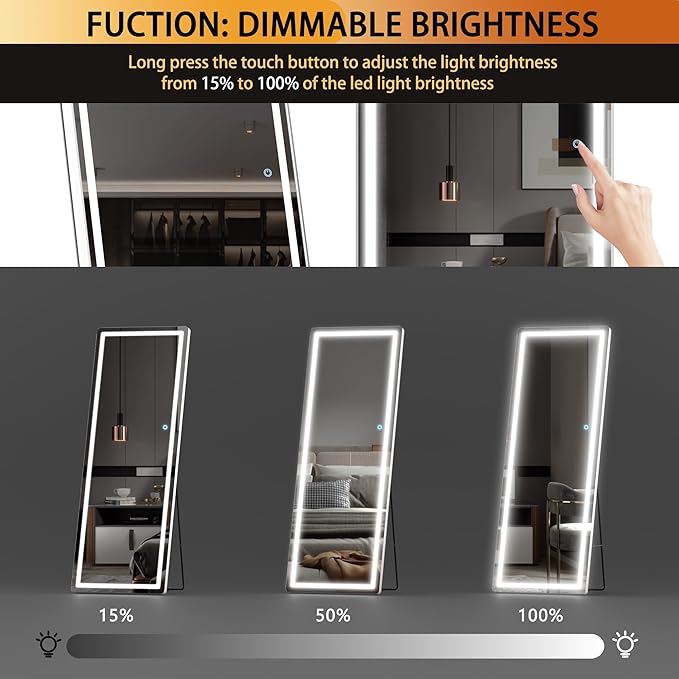 Hasipu Full Length Mirror with Lights, 61" x 22" LED Floor Mirror, Full Body Dressing Standing, Hanging Mounted Mirror for Living Room Bedroom Cloakroom, Round White-DeskLoop Office