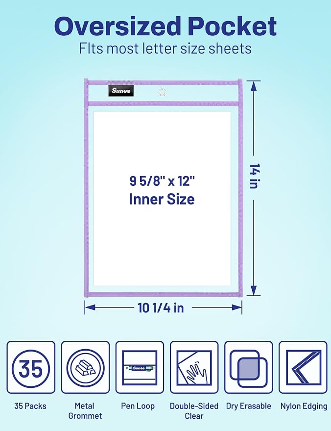 SUNEE 35 Packs Oversized Reusable Dry Erase Pocket Sleeves - Image 2