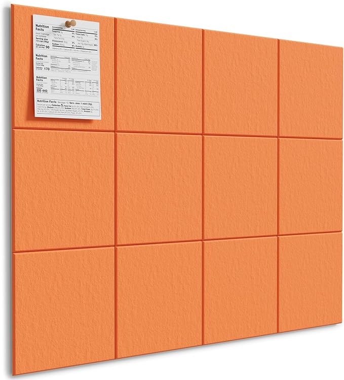 MaxGear Felt Bulletin Board 48" x 36", 12 Pack 11.8" x 11.8" Wall Panels by MaxGear