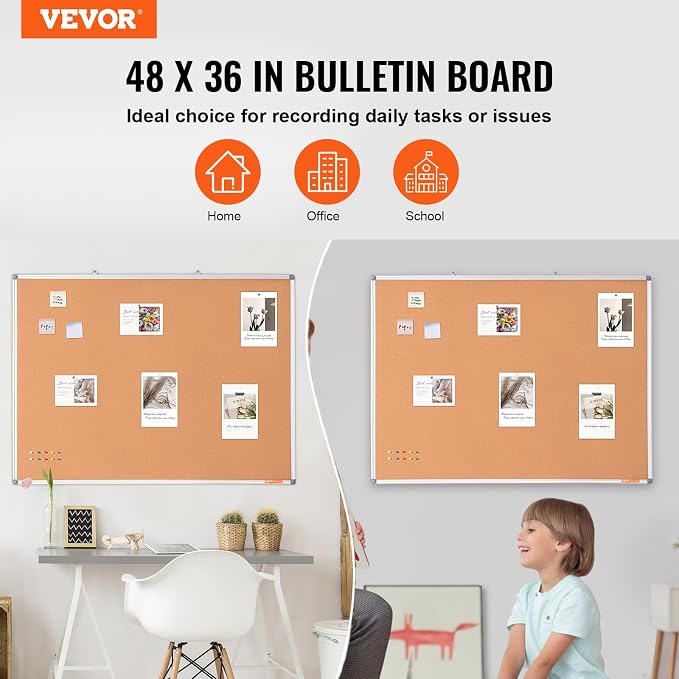 VEVOR 48"x36" Large Cork Board – Wall-Mounted Bulletin Board - Image 2
