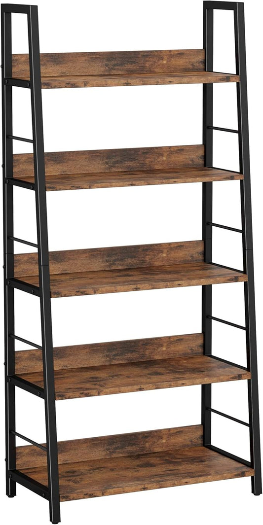 IRONCK Industrial Bookshelves and Bookcases, Ladder Shelf 5 Tiers with Metal Frame for Living Room, Home Office, Rustics Brown-DeskLoop Office