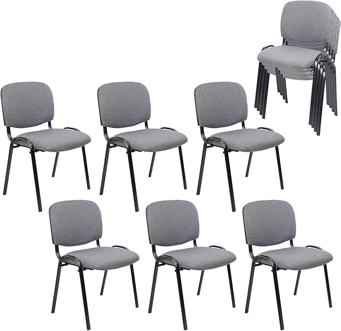 CLATINA Set of 10 Stackable Waiting Room Chairs, Armless No Wheels Reception Chair with Upholstered Seat, Guest Chairs for Conference, Breakroom, Lobby, Events, Church, School, Hall, Hotel (Grey)-DeskLoop Office