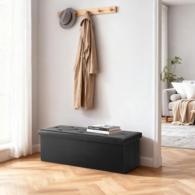 DUMOS 43 Inches Foldable Storage Ottoman Bench, Foot Rest Stool, Synthetic - Image 4