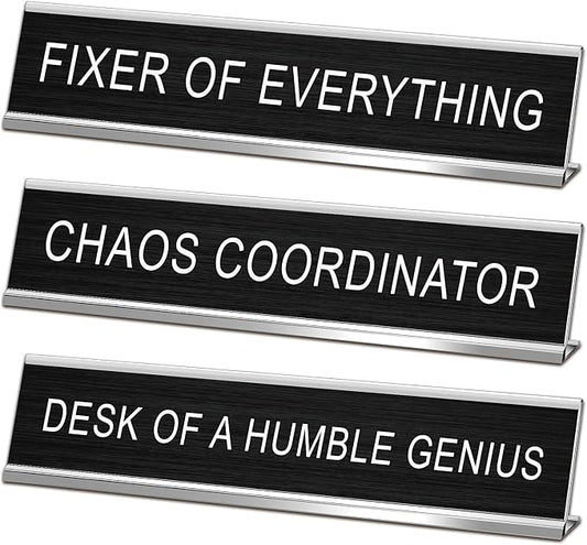 3 Pcs Chaos Coordinator Fixer of Everything Desk of a Humble Genius Funny Desk by SINKAA