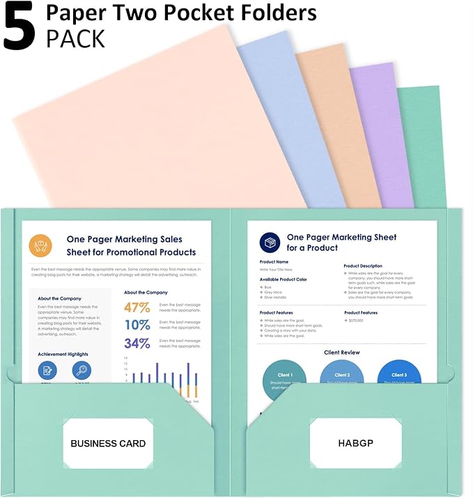 HABGP Paper Folders with Pockets, 5 Color Heavy Duty Two Pocket Folder with - Image 4