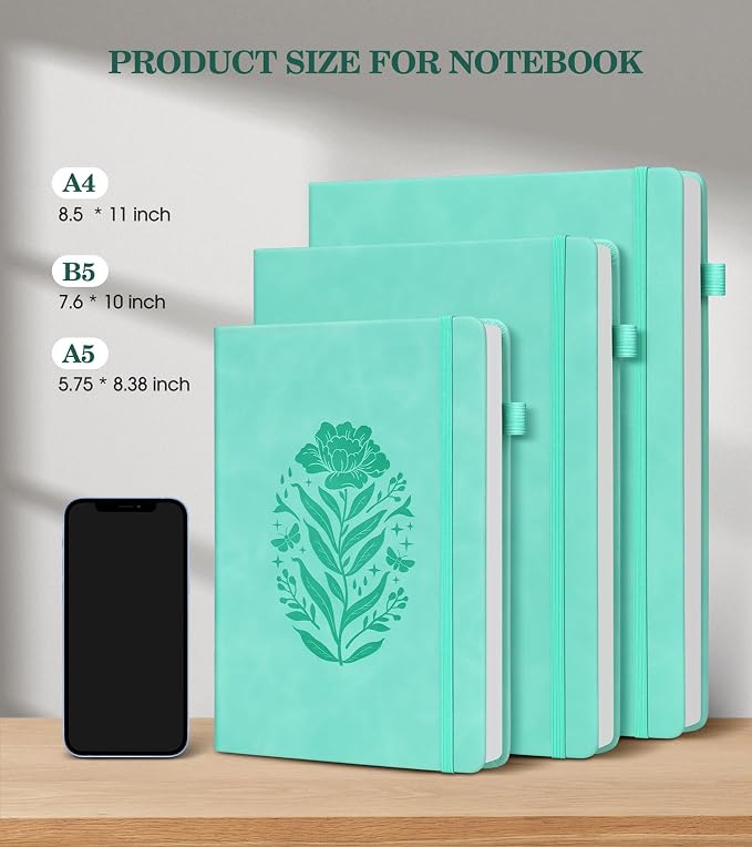 Lined Journal Notebook for Women, A5 Green Hardcover Leather Journals for - Image 3