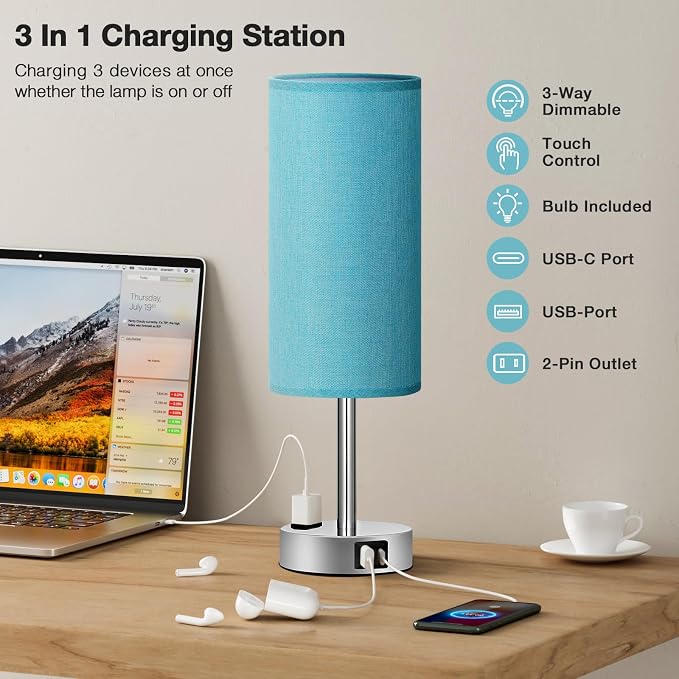 Fenmzee Turquoise Nightstand Table Lamp - Image 3