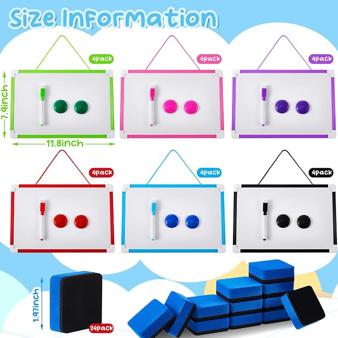 Colarr 24 Pack Hanging Magnetic Dry Erase Board 8'' x 12'' Small Double Sided - Image 2