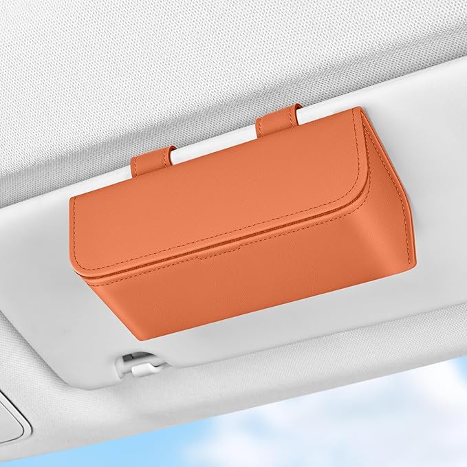 Magnetic Sunglasses Holder for Car Visor, PU Leather Clip, One-Handed Access by HALOYiVGO