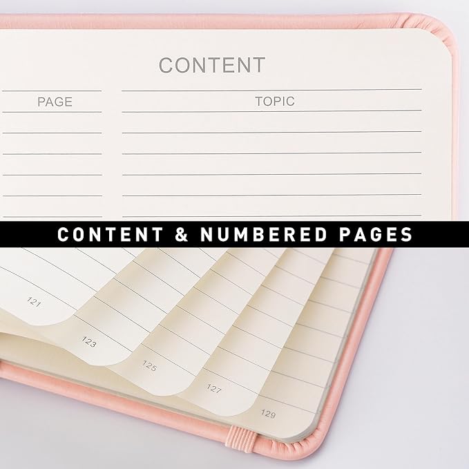 RETTACY Lined Journal Notebook, 192 Numbered Pages, A5 Medium Size (5.7'' x 8.3''), for Men & Women, Journaling, Writing, Work & Office, Leather Hardcover, 100 GSM Thick Paper (Rose Gold)-DeskLoop Office