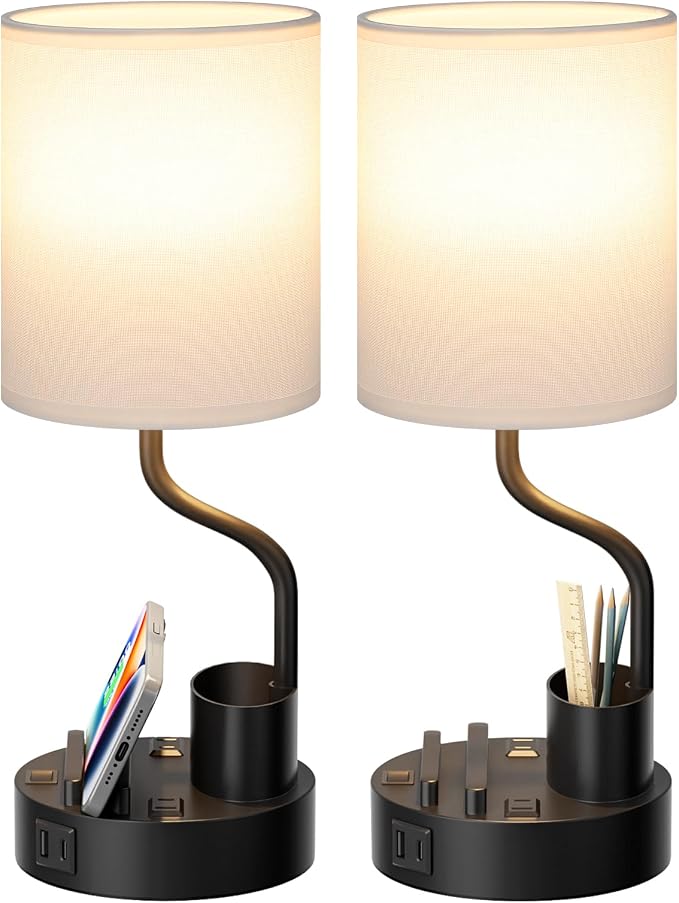 White Bedside Table Lamps for Bedroom Set of 2 - Image 8