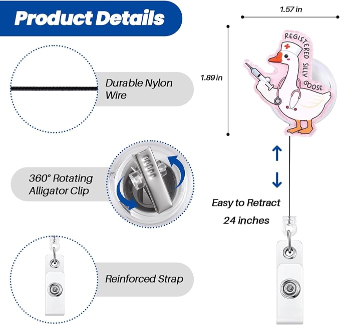 Registered Silly Goose Funny Nurse Badge Reel, Cute Retractable ID Badge Holder - Image 2