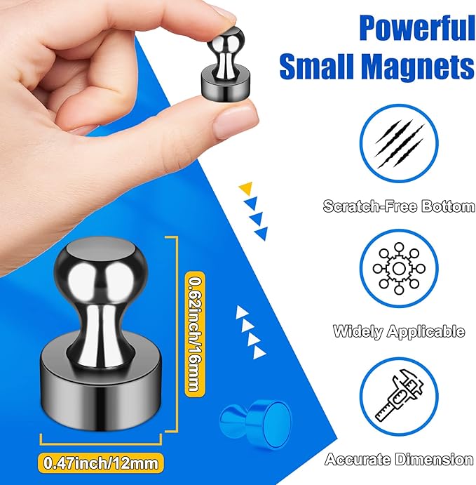 18 Pack Strong Whiteboard Magnets, Small Refrigerator Magnets Push Pins, Black Dry Erase Board, Magnetic Spider for Kitchen, Office, Gadgets, Desk Accessories, Shopping List,