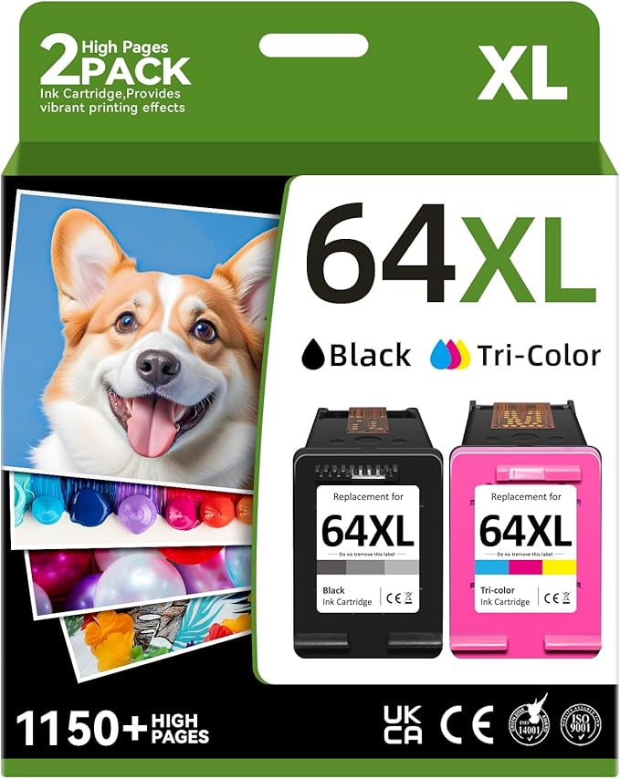 64XL Ink Cartridge Compatible for HP 64 Ink Cartridges Black/Color ComboPack Compatible for HP Ink 64 Fit for Envy Photo 7855 7858 7100 7155 7120 7800 7158Inspire 7950e 7955e Tango Printer-DeskLoop Office