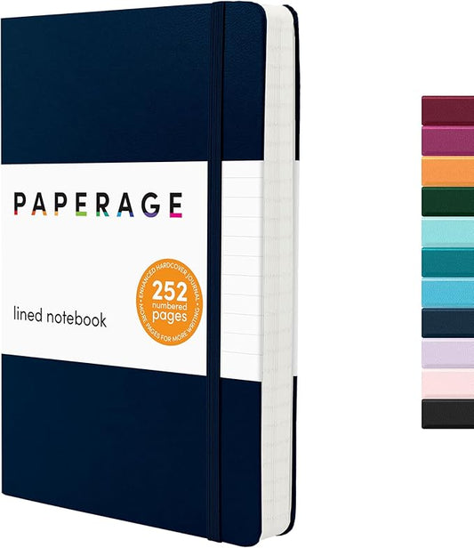PAPERAGE Lined Journal Notebook, (Navy), 252 Pages, Medium 5.6 in x 8 in - 100 GSM Thick Paper – Hardcover Journaling Notebook for Work, School & Note Taking-DeskLoop Office