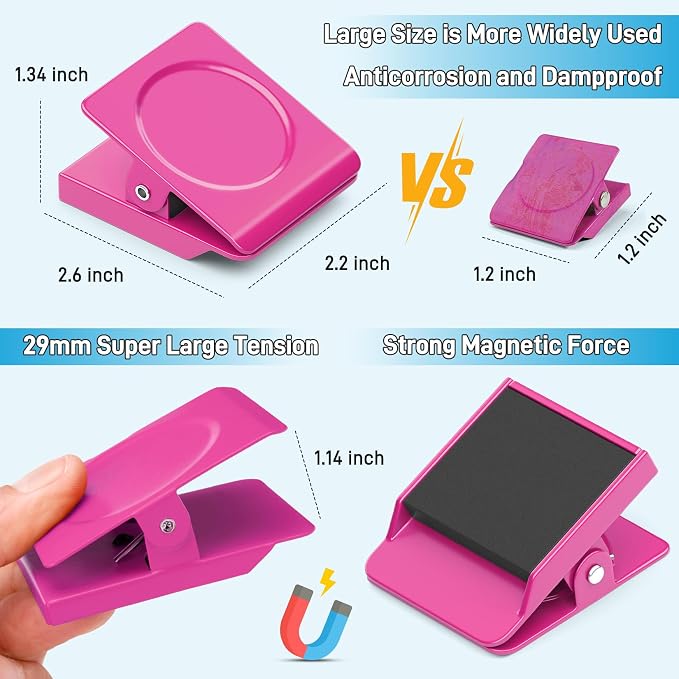 FINDMAG Pink Magnetic Clips, 2.2inch Heavy Duty, Strong Magnet Clips - Image 2