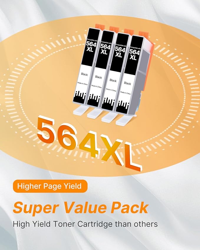 564XL Ink Cartridge for HP Printer Replacement for HP 564 XL 564XL Ink Cartridge Combo Pack for DeskJet 3520 3522 Photosmart 7520 6520 5520 7525 5514 7510 OfficeJet 4620 Printers, 4 Pack (Black)-DeskLoop Office