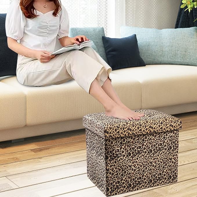 ALASDO Ottoman Storage Ottoman Footrest Stool Foldable Foot Rest Footstool Bench - Image 5