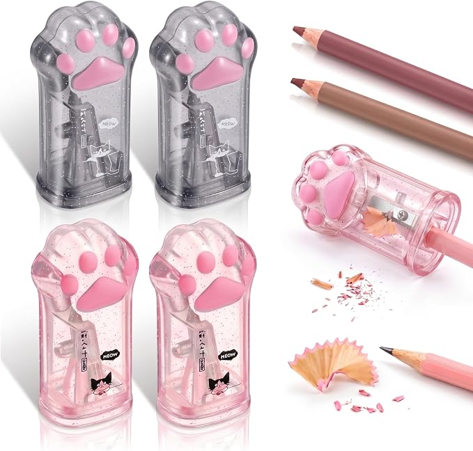 Chinco 4 Pieces Cat Paw Pencil Sharpeners Cute Make up Eyeliner Pencils by Chinco