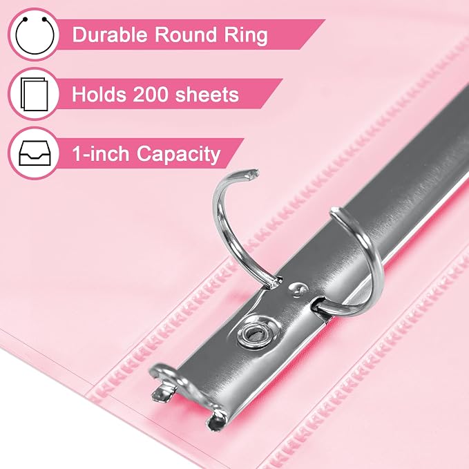 SUIN 1-inch 3 Ring Binder with 2 Interior Pockets, and School Use, 6 Pack - Image 3