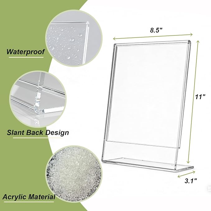 SVOPY 6 Pack Acrylic Sign Stand Holders, 8.5 x 11 Clear Plastic L Shape Table - Image 3