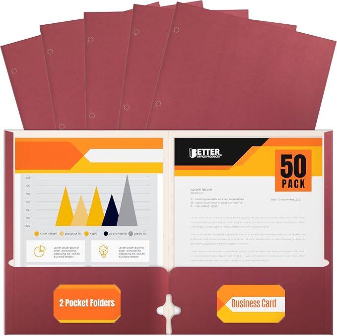 Better Office Products Two Pocket Portfolio Folders, Letter Size Paper Folders by BetterOfficeProducts