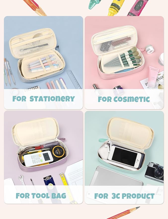 SUNEE Cute Pencil Case, Aesthetic Pen Pouch, Colored Large Pencil Bag - Image 7