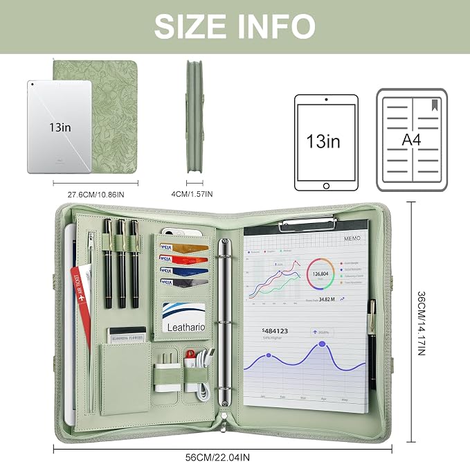 Leathario Portfolio Binder, Includes 5 Folder Index Dividers, 13 Inch Tablets - Image 3