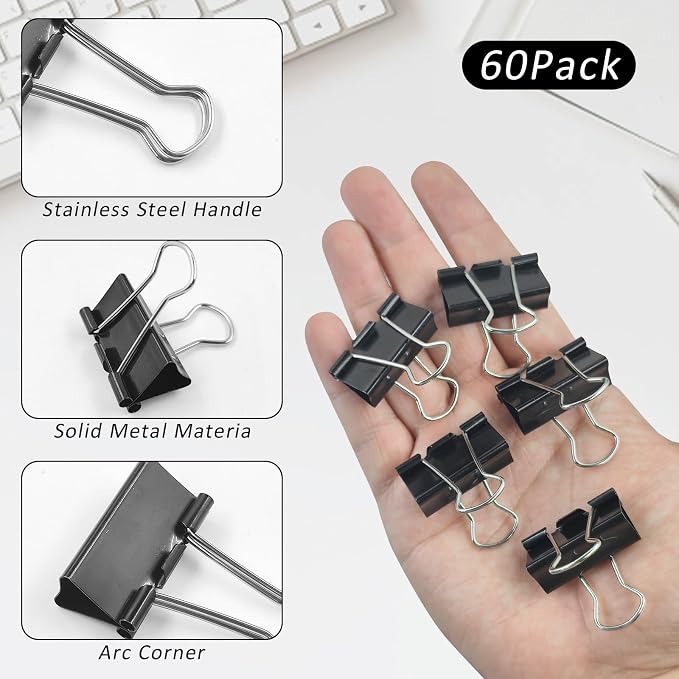60 Pack Binder Clips Medium, 1.25 Inch/32mm Black Binder Paper Clips - Image 3