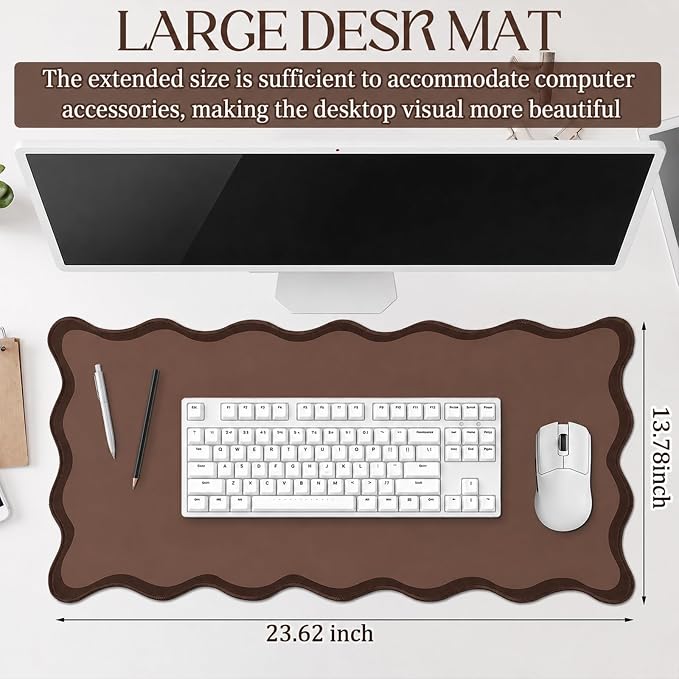 Hahafelt Scalloped Desk Mat Large Desk Pad Cute Coquette Table Mat Back to - Image 2