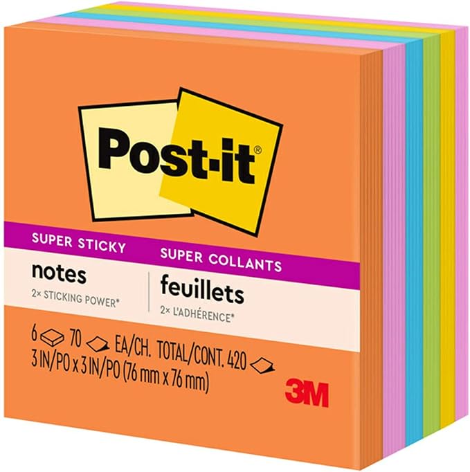 Post-it Super Sticky Notes, 3x3 in, 2X The Sticking Power, Energy Boost - Image 12