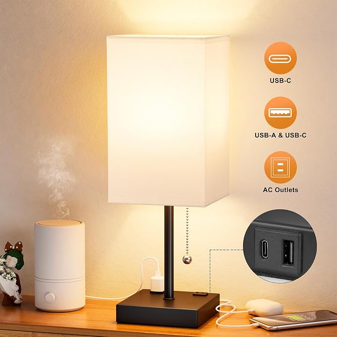White Medium Table Lamp with USB Ports - Image 4