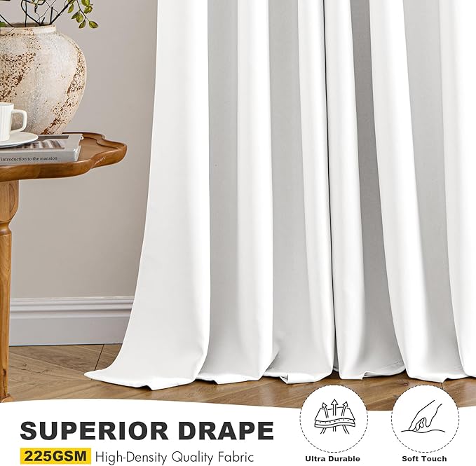 MIULEE Pure White Curtains for Bedroom Living Room 96 Inches Long 2 Panels, Thermal Insulated Room Darkening Drapes Grommet Top Noise Reducing Window Treatments 40x96 Inch-DeskLoop Office