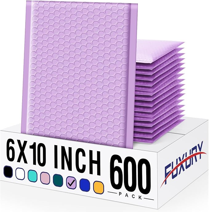 Fuxury Bubble Mailers 6x10" 600 Pack Lavender Small Bubble Shipping Envelopes by Fuxury