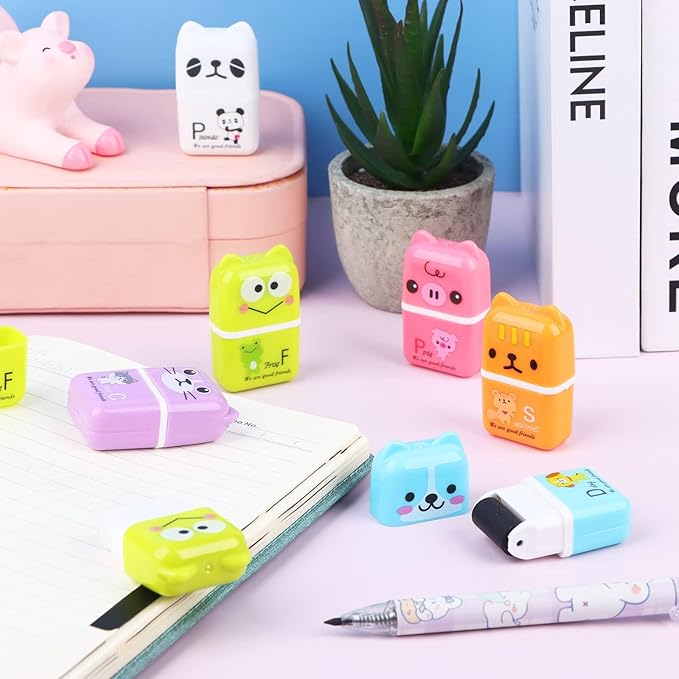 36 Pieces Erasers for Kids Cute Animal Cartoon Eraser with Cover and Roller Cases 6 Patterns Soft Pencil Rubber for Office Back to School Gifts Supplies Animals Themed Fun Party Favor-DeskLoop Office