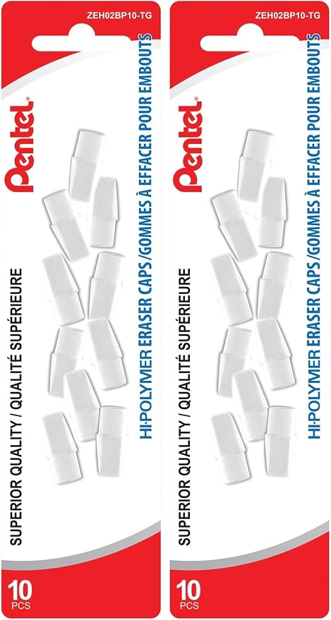 Pentel Hi-Polymer Eraser | White Cap | 10-Pack | Pack of 2 by PentelofAmerica