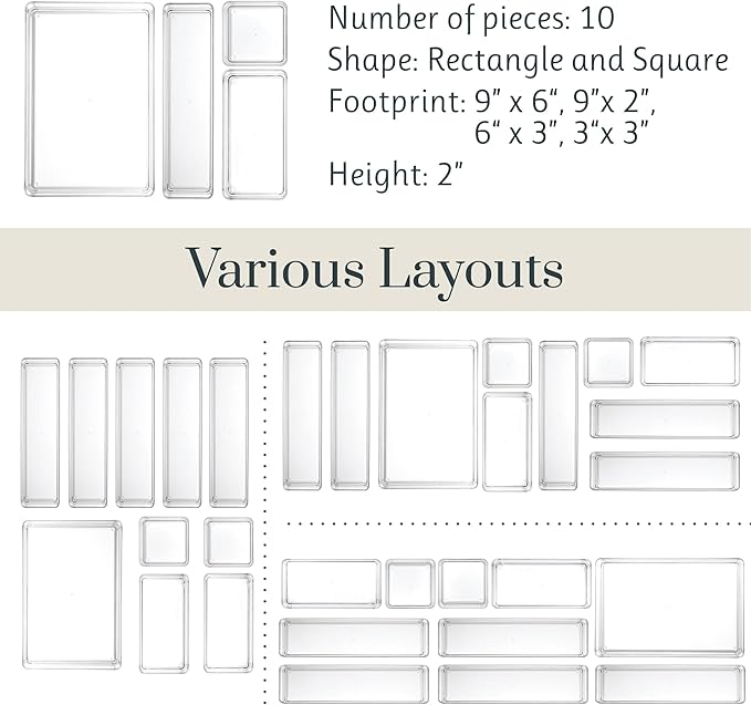 STORi SimpleSort 10-Piece Stackable Clear Drawer Organizer Set | Multi-size - Image 5