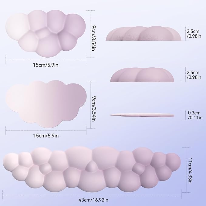 TECKNET Cloud Keyboard Wrist Rest Set, Cloud Wrist Rest - Image 2