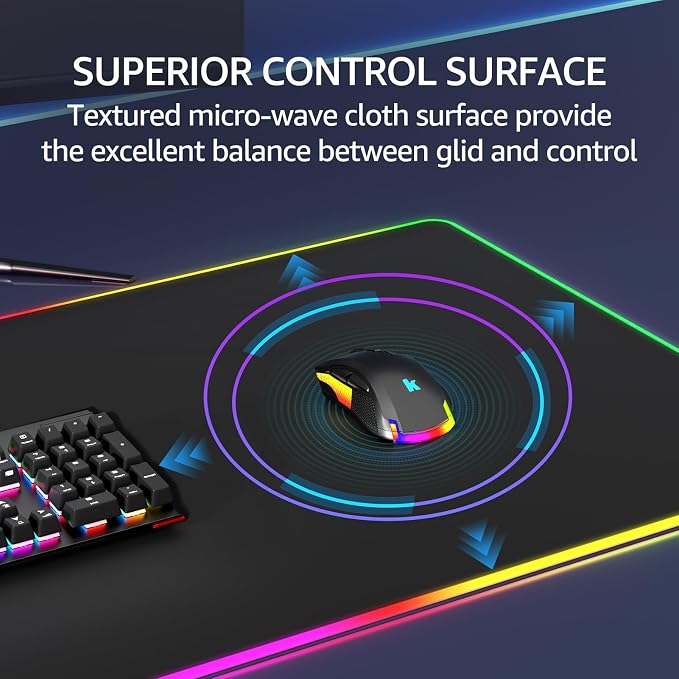 KTRIO RGB Large Gaming Mouse Pad, 31.5 x 15.7 in, RGB Black, XXL | Smooth - Image 4