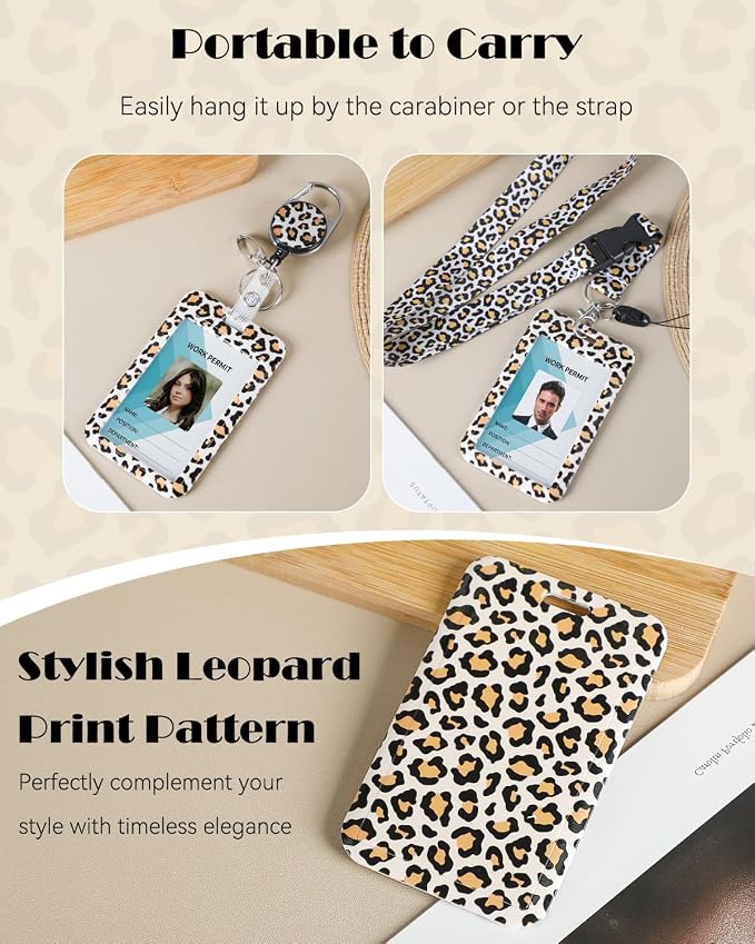 Uniclife Fashionable Sliding Badge Holder Orange Leopard Print Plastic Case - Image 3