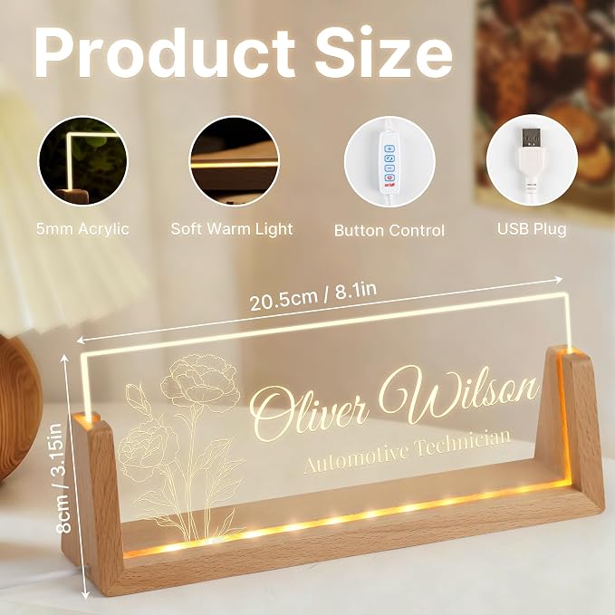 Custom Light Up Name Plate for Desk, Personalized LED Acrylic Name Sign - Image 5