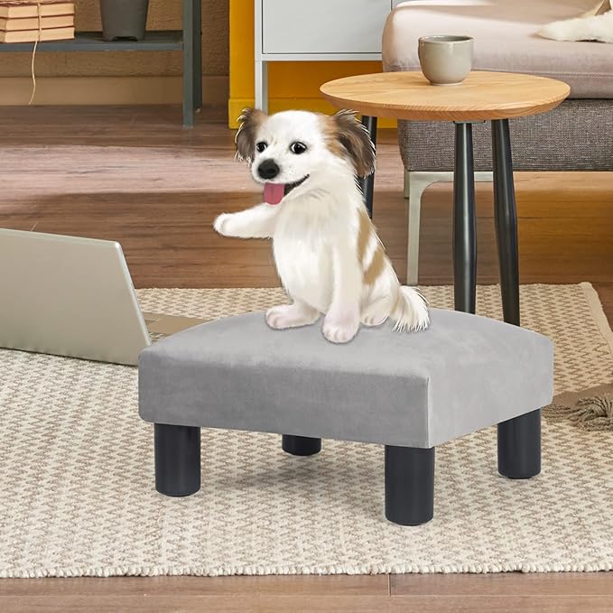 Joveco 15'' Small Foot Rest Stool Ottoman- Upholstered Footstool and Ottomans Small Footrest for High Beds- Lightweight and Portable, Light Gray-DeskLoop Office